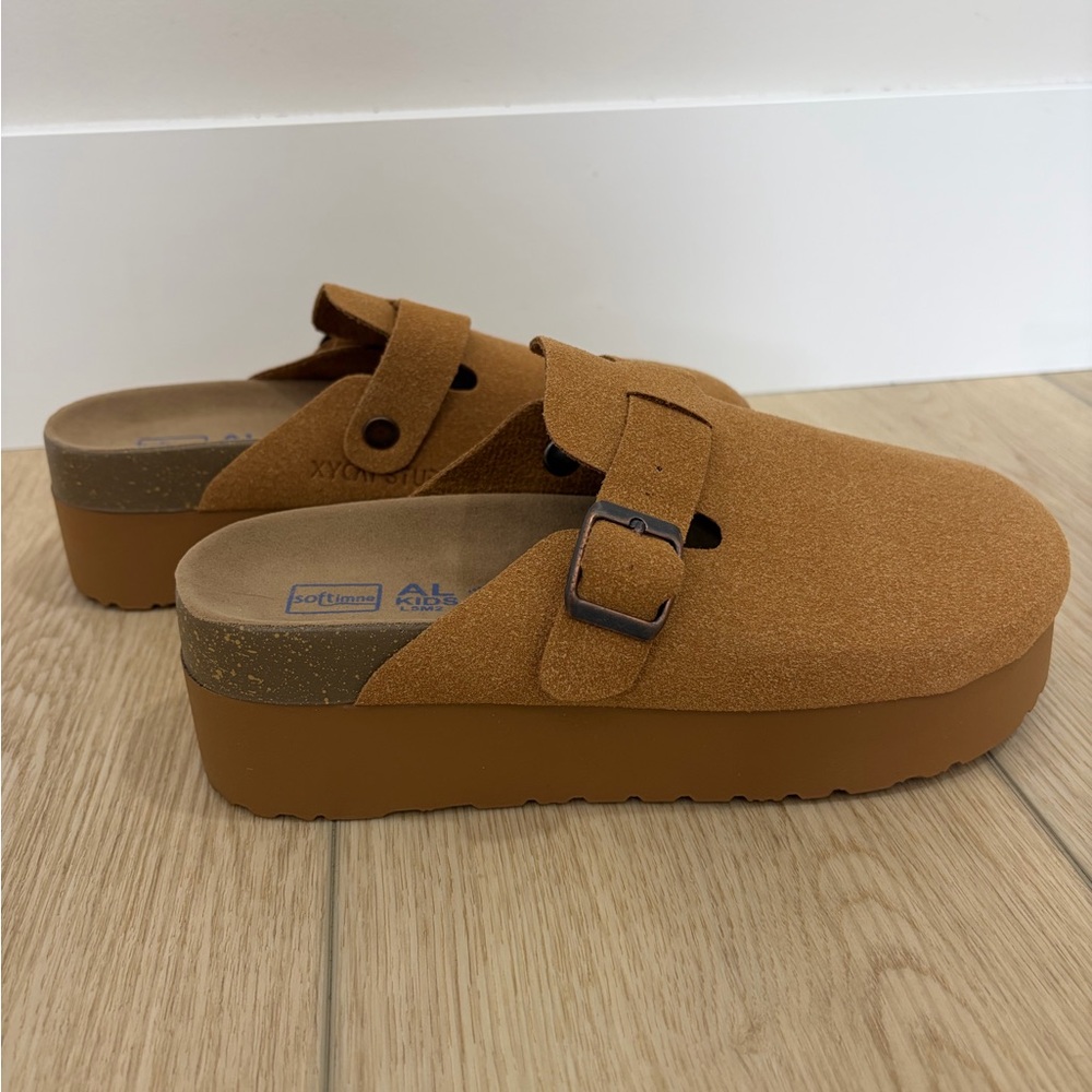 XYON STUDIO Brown Suede Comfort Clog Shoes Women Buckle Flat